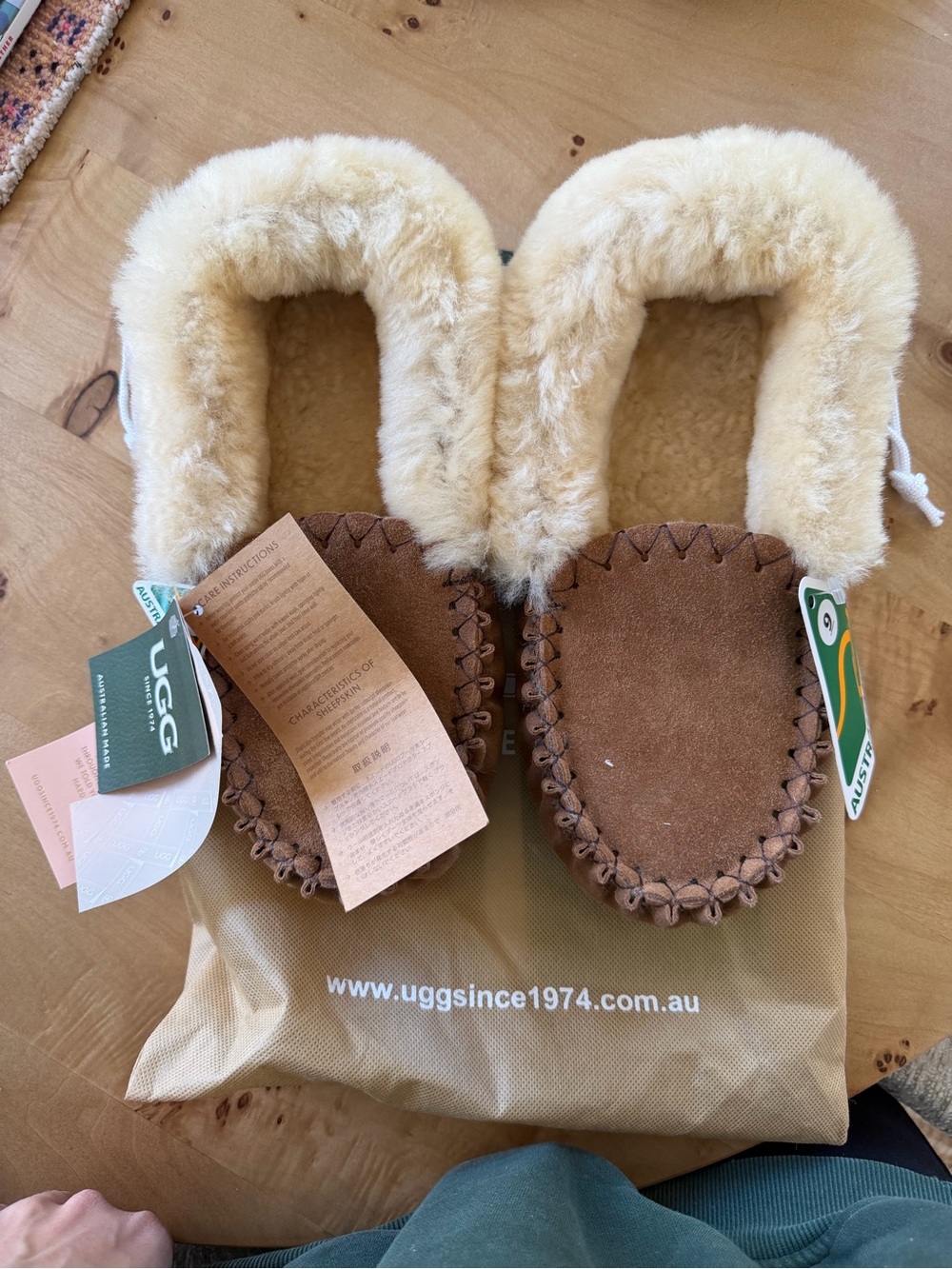 UGG Australia Sheepskin Moccasin Slippers - Chestnut